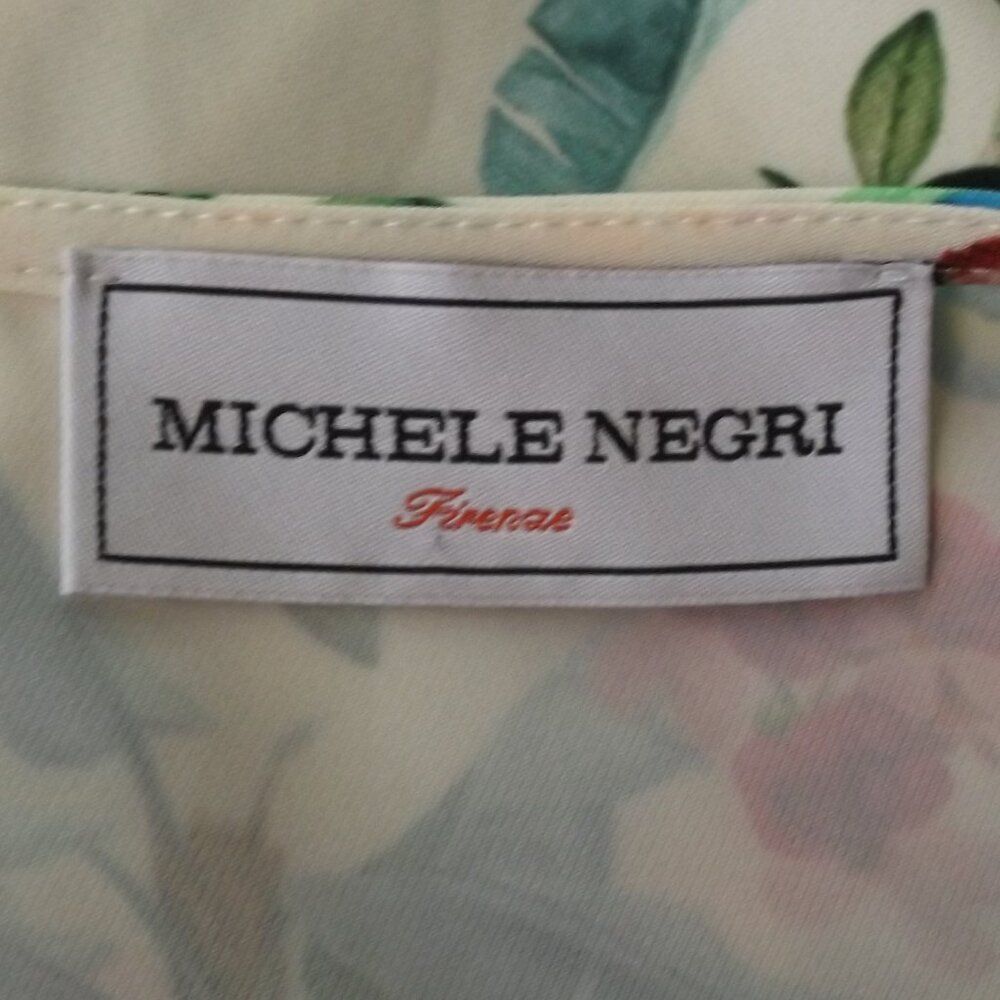MICHELE NEGRI Mini Dress, M/44, White/Multicolor Floral, Long sleeve,Neck straps - Picture 11 of 13